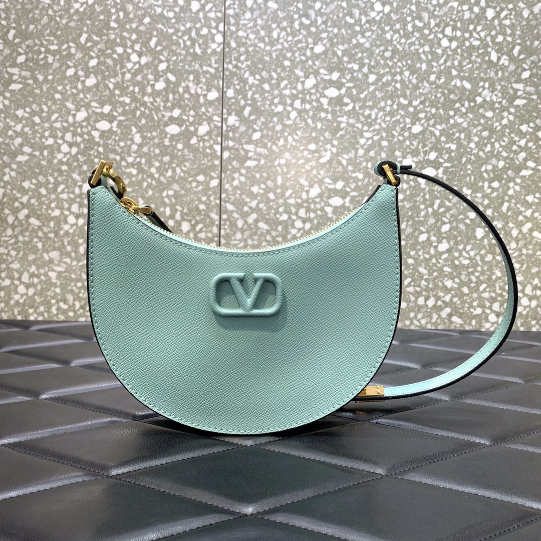 Valentino Garavani VLogo Signature Hobo Bag in Sky Blue Grainy Calfskin Leather